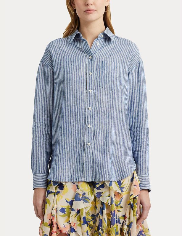 Gestreept hemd met lange mouwen BRAWLEY LAUREN RALPH LAUREN. Linnen materiaal. Maten XL. Blauw kleur
