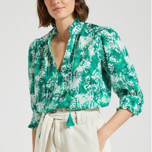 Bedrukte blouse LAMAR SUNCOO. Katoen materiaal. Maten 1(S). Groen kleur
