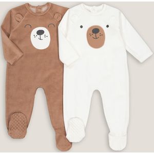 Set van 2 pyjama's in fluweel, beer motief LA REDOUTE COLLECTIONS. Fluweel materiaal. Maten 12 mnd - 74 cm. Beige kleur