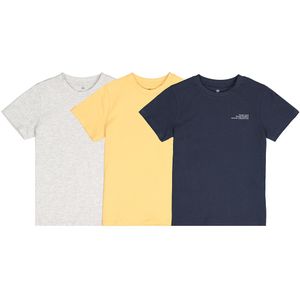 Set van 3 T-shirts met ronde hals, tekst op de borst LA REDOUTE COLLECTIONS. Katoen materiaal. Maten 12 jaar - 150 cm. Blauw kleur