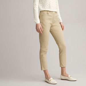 Rechte 7/8 broek, stretchkatoen ANNE WEYBURN. Katoen materiaal. Maten 52 FR - 50 EU. Beige kleur