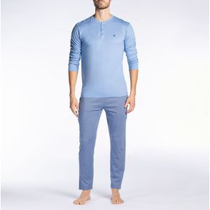 Lange pyjama met tuniekhals in modal katoen DODO. Katoen materiaal. Maten L. Blauw kleur