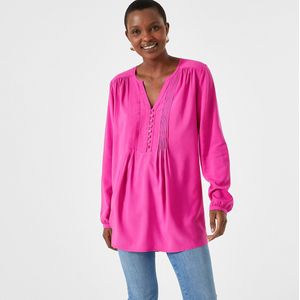 Tuniek in voile, lange mouwen ANNE WEYBURN. Viscose materiaal. Maten 42 FR - 40 EU. Blauw kleur