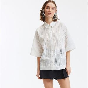 Los hemd in broderie anglaise, elleboogmouwen LA REDOUTE COLLECTIONS. Katoen materiaal. Maten XXL. Wit kleur