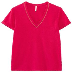 T-shirt met korte mouwen en V-hals, in linnen ICODE. Katoen materiaal. Maten XS. Roze kleur