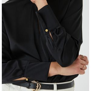 Hemd met ronde hals in satijn LA REDOUTE COLLECTIONS. Polyester materiaal. Maten 36 FR - 34 EU. Zwart kleur