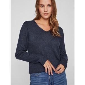 Trui met V-hals in fijn tricot VILA. Viscose materiaal. Maten S. Blauw kleur