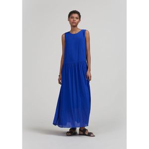 Mouwloze midi plissé-jurk IKKS. Polyester materiaal. Maten 42 FR - 40 EU. Blauw kleur