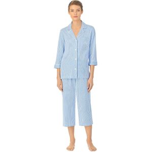 Gestreepte pyjama, lang, 3/4 mouwen, in katoen LAUREN RALPH LAUREN. Katoen materiaal. Maten L. Blauw kleur