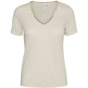 T-shirt met V-hals, goudkleurig boordje VERO MODA. Polyester materiaal. Maten XL. Beige kleur