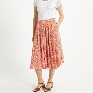 Wijde rok met bloemenprint, halflang ANNE WEYBURN. Viscose materiaal. Maten 44 FR - 42 EU. Oranje kleur