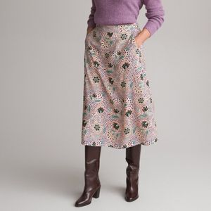 Wijd uitlopende rok, bloemenprint, midi lengte ANNE WEYBURN. Viscose materiaal. Maten 50 FR - 48 EU. Groen kleur