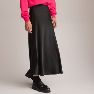 Wijd uitlopende lange rok in mat satijn, Signature LA REDOUTE COLLECTIONS. Katoen materiaal. Maten 48 FR - 46 EU. Zwart kleur