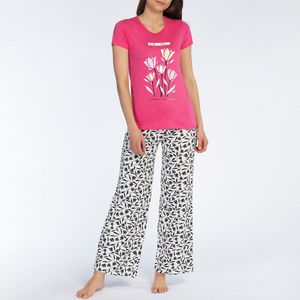 Pyjama, korte mouwen, in jersey Tulipe NAF NAF. Katoen materiaal. Maten L. Roze kleur