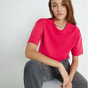 T-shirt met ronde hals en korte mouwen LA REDOUTE COLLECTIONS. Katoen materiaal. Maten XL. Roze kleur
