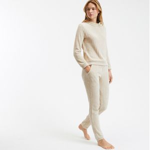 Effen pyjama in geribd fluweel SO'HOME. Polyester materiaal. Maten 50/52 FR - 48/50 EU. Beige kleur