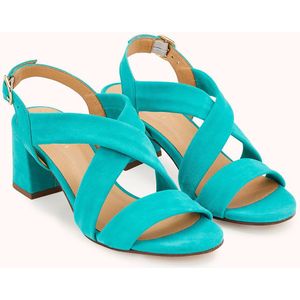 Sandalen in fluweelleer Vizzo, made in Europe COSMOPARIS. Leer materiaal. Maten 38. Blauw kleur