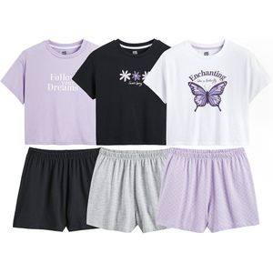 Set van 3 pyjashorts, vlinder-en bloemenprint LA REDOUTE COLLECTIONS. Katoen materiaal. Maten 18 jaar - 168 cm. Violet kleur