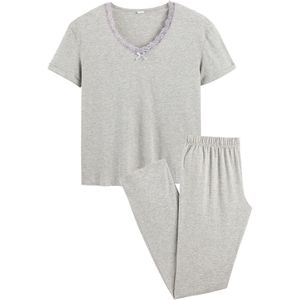 Pyjama in jersey met korte mouwen LA REDOUTE COLLECTIONS. Katoen materiaal. Maten 50/52 FR - 48/50 EU. Grijs kleur