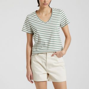 Gestreept recht T-shirt met V-hals PETIT BATEAU. Katoen materiaal. Maten M. Beige kleur