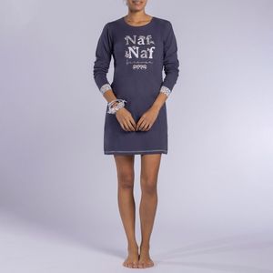 Nachthemd met lange mouwen in jerseykatoen, Poésie NAF NAF. Katoen materiaal. Maten M. Blauw kleur
