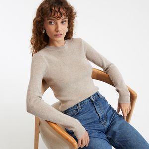 Trui met ronde hals in glanzend tricot LA REDOUTE COLLECTIONS. Viscose materiaal. Maten S. Goudkleur kleur