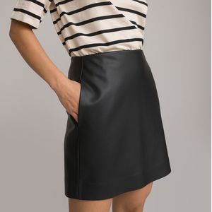 Mini-rok in simili LA REDOUTE COLLECTIONS. Polyester materiaal. Maten 44 FR - 42 EU. Zwart kleur