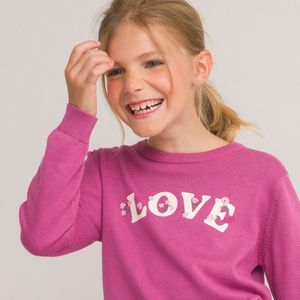 Trui in fijn tricot met ronde hals LA REDOUTE COLLECTIONS. Katoen materiaal. Maten 8 jaar - 126 cm. Roze kleur