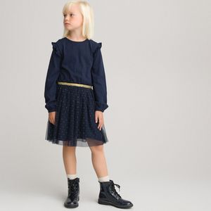 Jurk met stippen en lange mouwen LA REDOUTE COLLECTIONS. Katoen materiaal. Maten 3 jaar - 94 cm. Blauw kleur