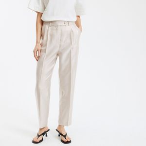 Broek met wijde pijpen en figuurnaden, satijn LA REDOUTE COLLECTIONS. Viscose materiaal. Maten 52 FR - 50 EU. Beige kleur