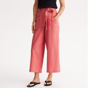 Verkorte wijde broek ANNE WEYBURN. Linnen materiaal. Maten 46 FR - 44 EU. Roze kleur