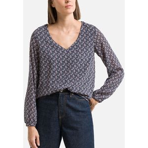 Bedrukte blouse met V-hals ONLY. Polyester materiaal. Maten S. Blauw kleur