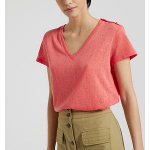 T-shirt met korte mouwen, kant achteraan ONLY. Polyester materiaal. Maten XS. Roze kleur