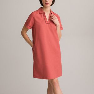 Rechte jurk, halflang, korte mouwen ANNE WEYBURN. Linnen materiaal. Maten 38 FR - 34 EU. Roze kleur