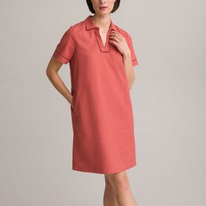 Rechte jurk, halflang, korte mouwen ANNE WEYBURN. Linnen materiaal. Maten 36 FR - 34 EU. Roze kleur