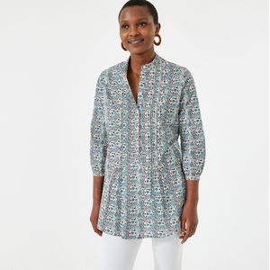 Bedrukte blouse, tuniekhals, 3/4 mouwen ANNE WEYBURN. Katoen materiaal. Maten 42 FR - 40 EU. Groen kleur