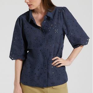 Blouse met wijde mouwen, Engels kant VERO MODA. Katoen materiaal. Maten S. Blauw kleur