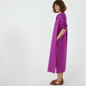 Lange jurk met lange mouwen, in linnen LA REDOUTE COLLECTIONS. Linnen materiaal. Maten 40 FR - 38 EU. Violet kleur