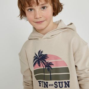 Hoodie in molton, palmboom motief LA REDOUTE COLLECTIONS. Molton materiaal. Maten 10 jaar - 138 cm. Beige kleur