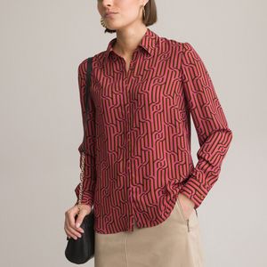 Blouse met grafische print ANNE WEYBURN. Polyester materiaal. Maten 40 FR - 38 EU. Kastanje kleur