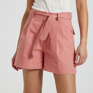 Soepele short met strikceintuur SEE U SOON. Katoen materiaal. Maten 36 FR - 34 EU. Roze kleur