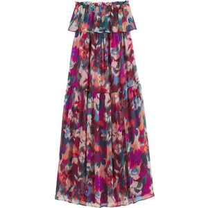 Lange bustierjurk, bloemenprint LA REDOUTE COLLECTIONS. Polyester materiaal. Maten 46 FR - 44 EU. Zwart kleur