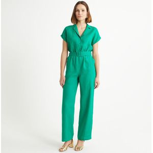 Jumpsuit in linnen ANNE WEYBURN. Linnen materiaal. Maten 42 FR - 40 EU. Groen kleur