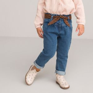 Rechte jeans met riem in luipaardprint LA REDOUTE COLLECTIONS. Katoen materiaal. Maten 1 jaar - 74 cm. Blauw kleur