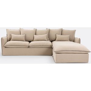 Hoes voor hoekbank, dik linnen, Odna LA REDOUTE INTERIEURS.  materiaal. Maten Longchair hoek links. Beige kleur