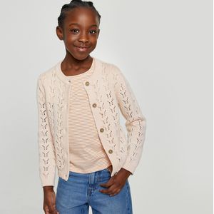 Gebreid vest met knoopsluiting, in ajour tricot LA REDOUTE COLLECTIONS. Katoen materiaal. Maten 4 jaar - 102 cm. Wit kleur