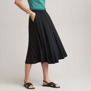 Wijde rok in tricot, halflang ANNE WEYBURN. Viscose materiaal. Maten 48 FR - 46 EU. Zwart kleur