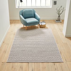 Plat geweven tapijt, indoor/outdoor Akar SO'HOME. Polypropyleen materiaal. Maten 120 x 170 cm. Grijs kleur