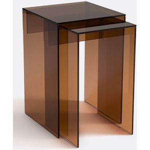 Set van 2 bijzettafels, gehard glas Mendo LA REDOUTE INTERIEURS. Glas materiaal. Maten één maat. Oranje kleur