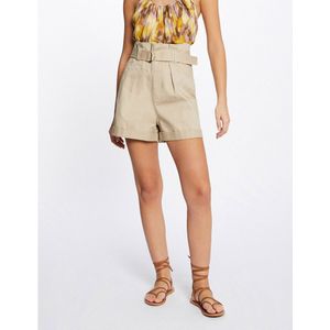 Short met hoge taille en ceintuur MORGAN. Katoen materiaal. Maten 36 FR - 34 EU. Beige kleur